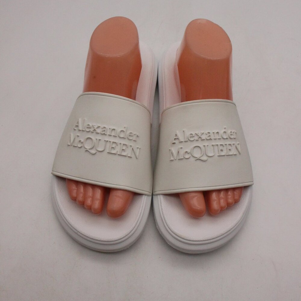 Alexander McQueen Men's Size EU 41 Hybrid Logo Pool Slides White Sandals